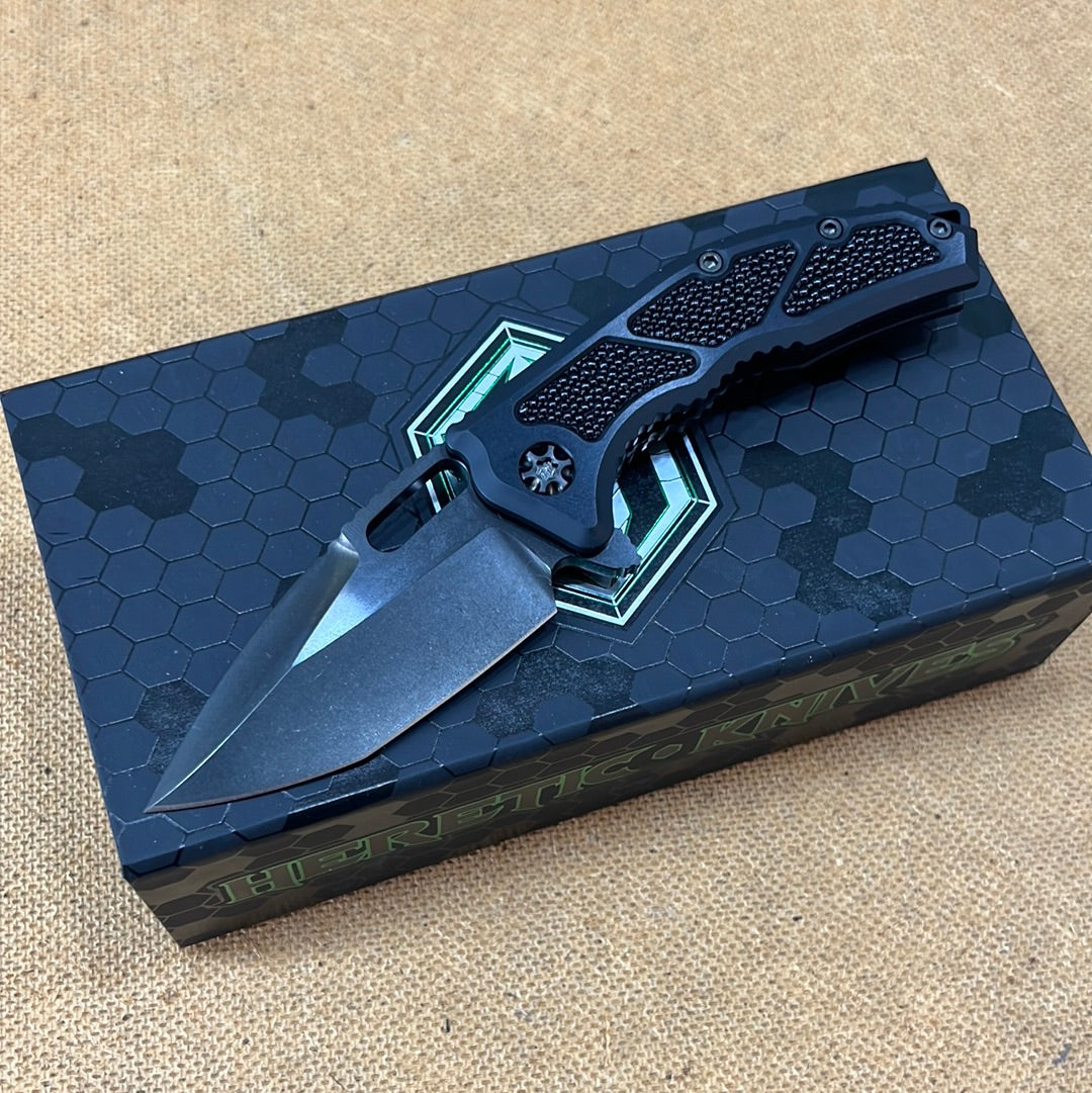 Limited HERETIC KNIVES "MEDUSA" V3 MANUAL FLIPPER PROTOTYPE HEFTED ALUMINUM STINGRAY INLAY 3.25" MAGNACUT DLC S/N014