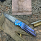 Pro-Tech Tr3 Custom 006 Titanium Frame with Patriotic Theme. Eggerling Carbon mosaic Damascus Blade