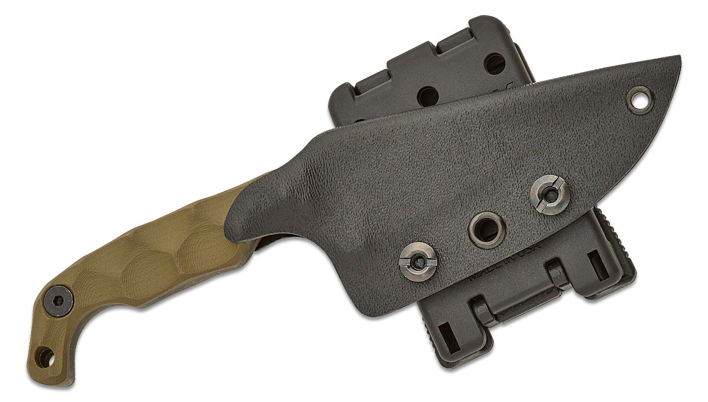 Stroup Knives Mini1 EDC Fixed Blade Knife 3.125" 1095 Hand Carved Pike Blade, Milled OD Green G10 Handles, Kydex Sheath - MINI1-ODGREEN-G10