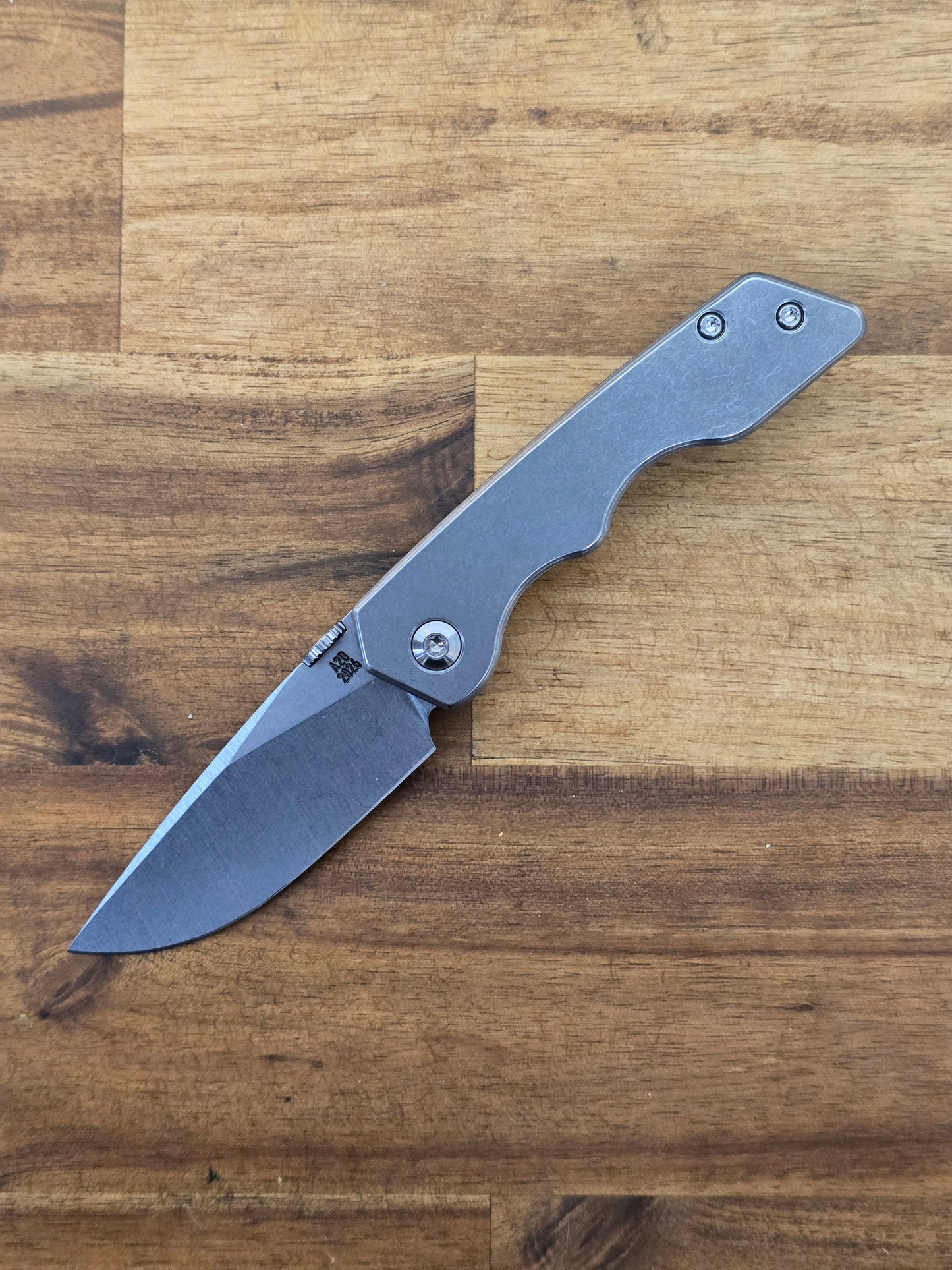 A2D Mark 2 Small Titanium Stonewash Handle Drop Point