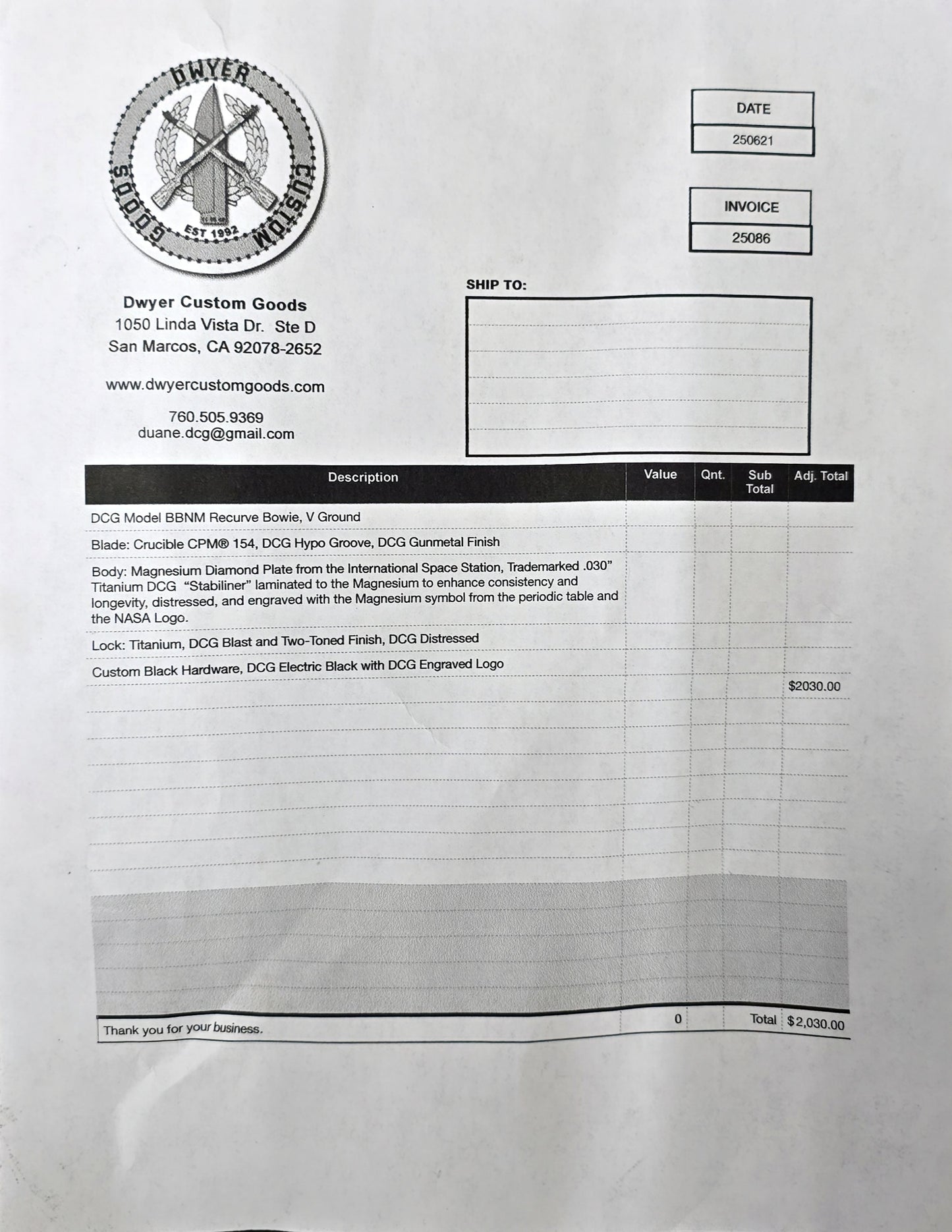 Dwyer Custom Goods BBNM Drop point NASA Magnesium Tread Plate Face