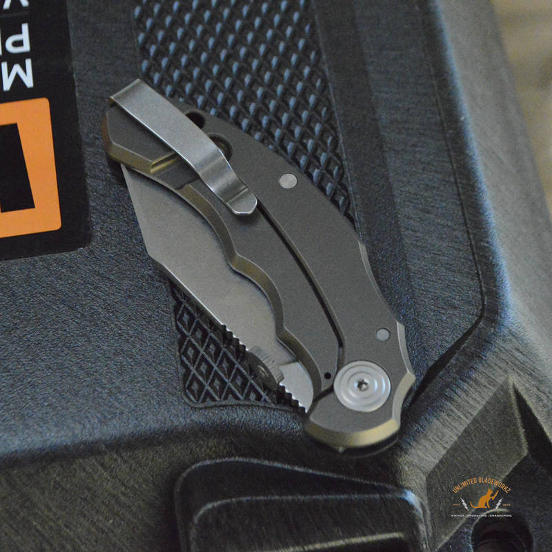 Bastinelli Creations D Vil Mini Dragotac Folding Knife 2.875" M390 Stonewashed Wharncliffe Blade, 3D Machined Black G10 and Bronze Titanium Handles