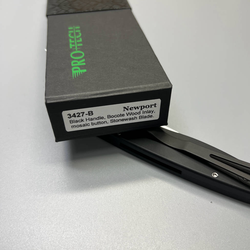 Pro-Tech Newport Automatic Knife bocote wood (3" Stonewash) 3427-b