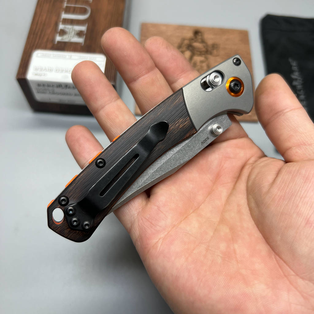 Benchmade Hunt Crooked River Folding 4.00" S30V Clip Point Blade, Dymondwood Handles with Aluminum Bolsters - 15080-2