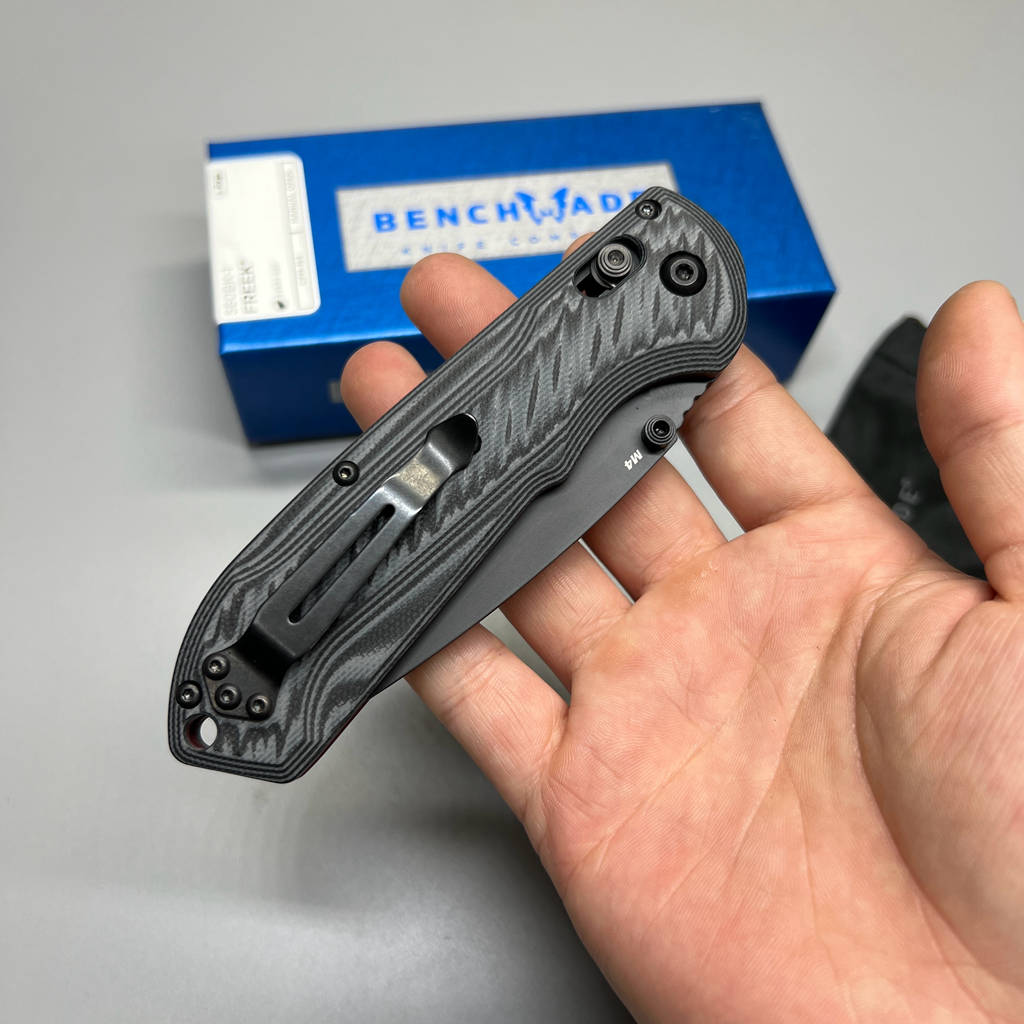 Benchmade Freek Folding Knife 3.6" Black Cerakoted CPM-M4 Plain Blade, Black/Gray G10 Handles - 560BK-1