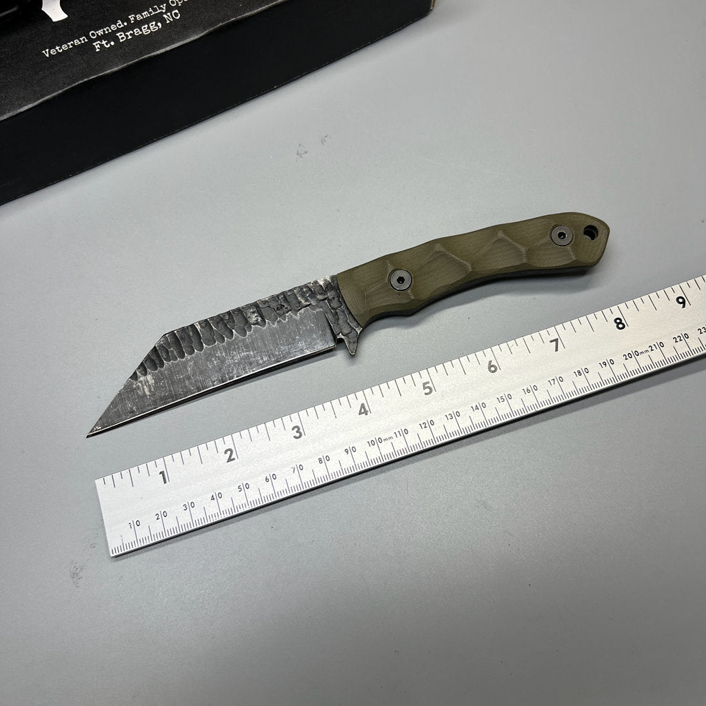 Stroup Knives GP3 General Purpose Fixed Blade Knife 4.25" 1095 Hand Carved Wharncliffe Blade, Milled G10 Handles, Kydex Sheath - GP3-od-G10