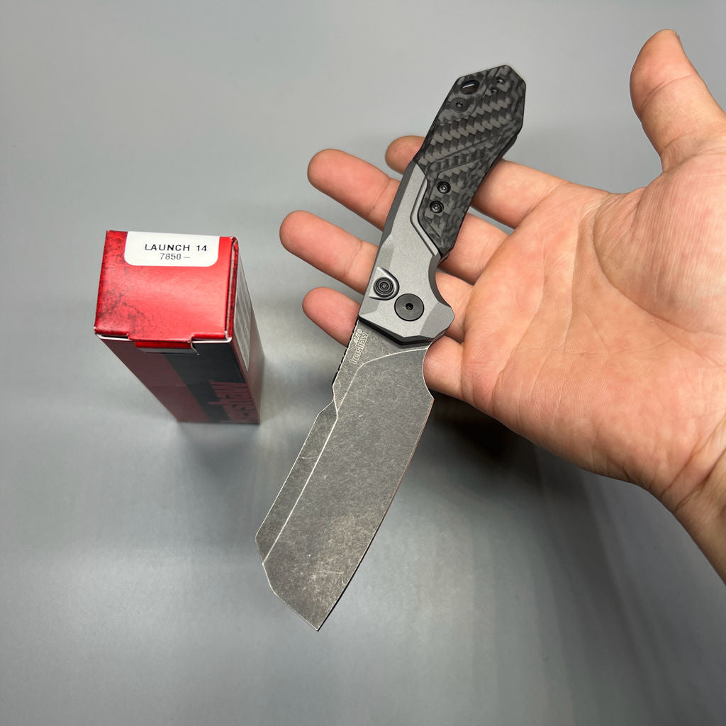 Kershaw 7850 Launch 14 AUTO Folding Knife 3.375" CPM-154 Cleaver Blade, Aluminum Carbon Fiber Scale