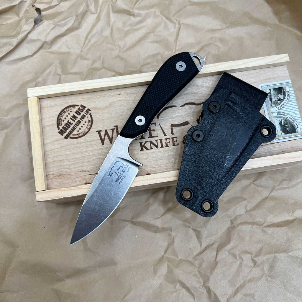 White River Knives M1 Pro Backpacker Fixed Blade Knife 3.25" S35VN Stonewashed Black G10 Handles, Kydex WRM1-TBL