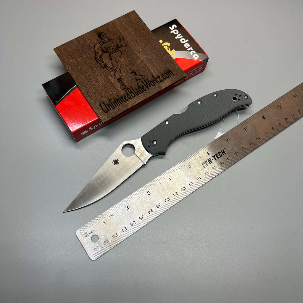 Spyderco Stretch 2XL Folding Knife 3.99" CPM-CruWear Satin Plain Blade, Gray G10 Handles - C258GPGYCW