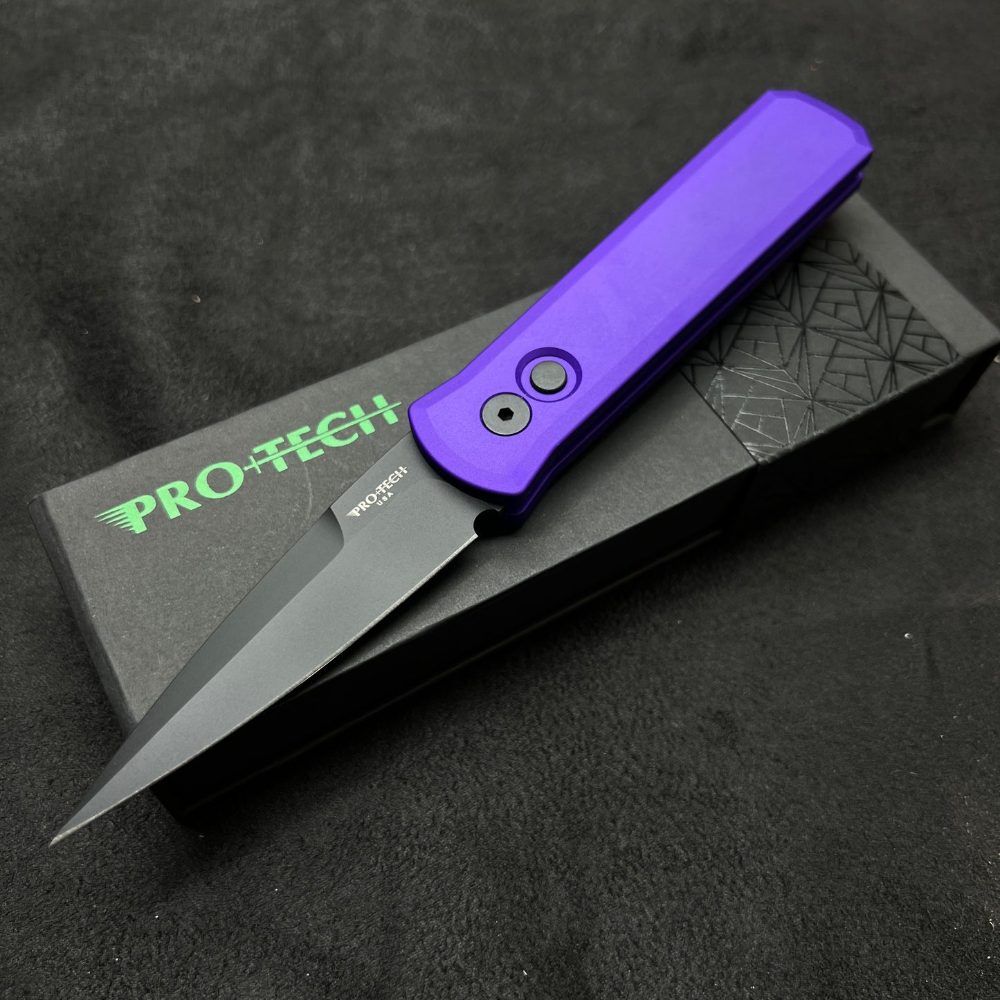 Pro-Tech 721 Godson AUTO Folding Knife 3.15" 154CM Black Plain Blade, Purple Aluminum Handles - 721-Purple