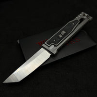 Reate EXO-M Tanto Gravity Knife Titanium/Black Burlap Micarta (3.2" Satin ELMAX)