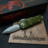 Microtech 238-10DOD Mini Troodon D/E - Distressed OD Green Handle - Apocalyptic Blade