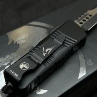MICROTECH MINI TROODON OTF KNIFE- HELLHOUND EDGE- TACTICAL- BLACK HANDLE- BLACK BLADE 819-1 TS