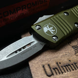 Microtech 238-10DOD Mini Troodon D/E - Distressed OD Green Handle - Apocalyptic Blade