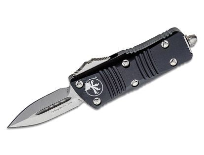 Microtech 238-10 Troodon Mini OTF AUTO Knife 1.99" Stonewashed Double Edge Dagger Blade, Black Aluminum Handles