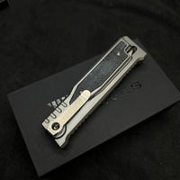Reate EXO-M Double Edge Gravity Knife Ti/Black Burlap Micarta (3.2" Satin ELMAX)