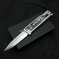 Reate EXO-M Double Edge Gravity Knife Ti/Burl Linen Camo (3.2" Satin ELMAX)
