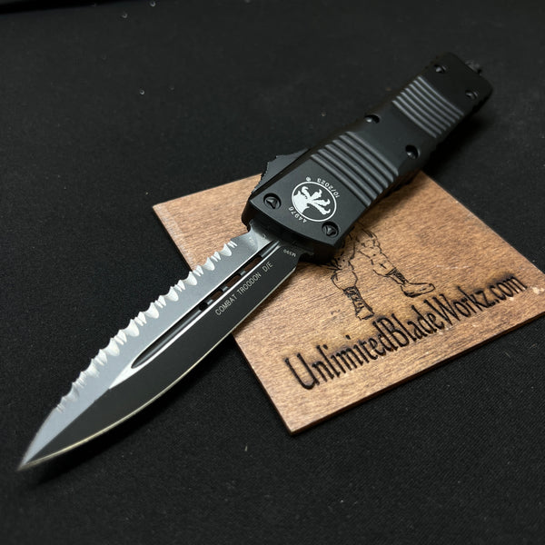 Microtech Combat Troodon OTF Dagger Automatic Knife (3.8" Black Full Serr) 142-3