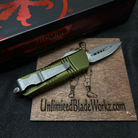 Microtech 238-10DOD Mini Troodon D/E - Distressed OD Green Handle - Apocalyptic Blade