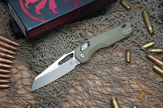 Microtech 210-10GTOD MSI RAM-LOK Manual Folding Knife 3.88" Bohler M390MK Stonewashed Modified Sheepsfoot Plain Blade, OD Green G10 Handles