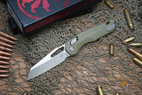 Microtech 210-10GTOD MSI RAM-LOK Manual Folding Knife 3.88" Bohler M390MK Stonewashed Modified Sheepsfoot Plain Blade, OD Green G10 Handles