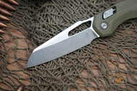 Microtech 210-10GTOD MSI RAM-LOK Manual Folding Knife 3.88" Bohler M390MK Stonewashed Modified Sheepsfoot Plain Blade, OD Green G10 Handles