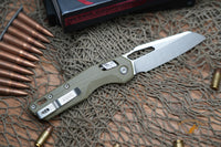 Microtech 210-10GTOD MSI RAM-LOK Manual Folding Knife 3.88" Bohler M390MK Stonewashed Modified Sheepsfoot Plain Blade, OD Green G10 Handles