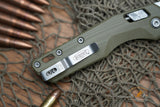 Microtech 210-10GTOD MSI RAM-LOK Manual Folding Knife 3.88" Bohler M390MK Stonewashed Modified Sheepsfoot Plain Blade, OD Green G10 Handles