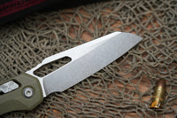 Microtech 210-10GTOD MSI RAM-LOK Manual Folding Knife 3.88" Bohler M390MK Stonewashed Modified Sheepsfoot Plain Blade, OD Green G10 Handles