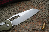 Microtech 210-10GTOD MSI RAM-LOK Manual Folding Knife 3.88" Bohler M390MK Stonewashed Modified Sheepsfoot Plain Blade, OD Green G10 Handles