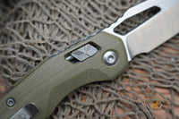 Microtech 210-10GTOD MSI RAM-LOK Manual Folding Knife 3.88" Bohler M390MK Stonewashed Modified Sheepsfoot Plain Blade, OD Green G10 Handles