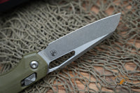 Microtech 210-10GTOD MSI RAM-LOK Manual Folding Knife 3.88" Bohler M390MK Stonewashed Modified Sheepsfoot Plain Blade, OD Green G10 Handles