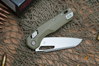 Microtech 210-10GTOD MSI RAM-LOK Manual Folding Knife 3.88" Bohler M390MK Stonewashed Modified Sheepsfoot Plain Blade, OD Green G10 Handles