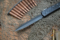 Microtech 106 Makora OTF AUTO 4.45" Black Double Combo Edge Blade, Carbon Fiber Handle