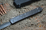 Microtech 106 Makora OTF AUTO 4.45" Black Double Combo Edge Blade, Carbon Fiber Handle