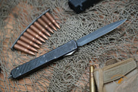 Microtech 106 Makora OTF AUTO 4.45" Black Double Combo Edge Blade, Carbon Fiber Handle