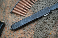 Microtech 106 Makora OTF AUTO 4.45" Black Double Combo Edge Blade, Carbon Fiber Handle