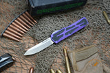 Heretic Knives Colossus OTF AUTO 3.5" CPM-MagnaCut Stonewashed Clip Point Combo Blade, Purple Aluminum Handles