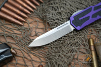 Heretic Knives Colossus OTF AUTO 3.5" CPM-MagnaCut Stonewashed Clip Point Combo Blade, Purple Aluminum Handles