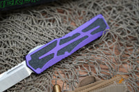 Heretic Knives Colossus OTF AUTO 3.5" CPM-MagnaCut Stonewashed Clip Point Combo Blade, Purple Aluminum Handles
