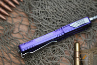 Heretic Knives Colossus OTF AUTO 3.5" CPM-MagnaCut Stonewashed Clip Point Combo Blade, Purple Aluminum Handles