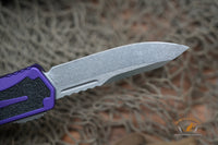 Heretic Knives Colossus OTF AUTO 3.5" CPM-MagnaCut Stonewashed Clip Point Combo Blade, Purple Aluminum Handles