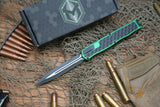 Heretic Knives Cleric II OTF AUTO 4.25" MagnaCut Black DLC Double Edge Dagger Blade, Green Aluminum Handles H020-10A-GRN
