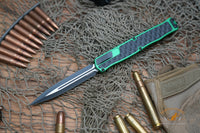 Heretic Knives Cleric II OTF AUTO 4.25" MagnaCut Black DLC Double Edge Dagger Blade, Green Aluminum Handles H020-10A-GRN