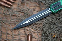 Heretic Knives Cleric II OTF AUTO 4.25" MagnaCut Black DLC Double Edge Dagger Blade, Green Aluminum Handles H020-10A-GRN