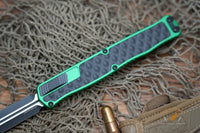 Heretic Knives Cleric II OTF AUTO 4.25" MagnaCut Black DLC Double Edge Dagger Blade, Green Aluminum Handles H020-10A-GRN