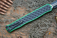 Heretic Knives Cleric II OTF AUTO 4.25" MagnaCut Black DLC Double Edge Dagger Blade, Green Aluminum Handles H020-10A-GRN
