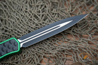 Heretic Knives Cleric II OTF AUTO 4.25" MagnaCut Black DLC Double Edge Dagger Blade, Green Aluminum Handles H020-10A-GRN