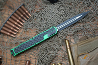 Heretic Knives Cleric II OTF AUTO 4.25" MagnaCut Black DLC Double Edge Dagger Blade, Green Aluminum Handles H020-10A-GRN
