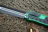 Heretic Knives Cleric II OTF AUTO 4.25" MagnaCut Black DLC Double Edge Dagger Blade, Green Aluminum Handles H020-10A-GRN